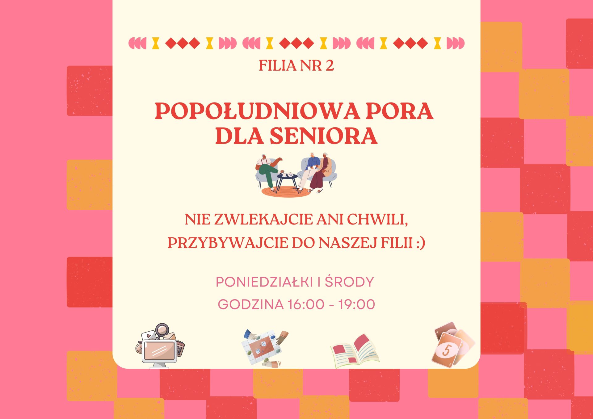Plakat reklamujący spotkania dla senorów